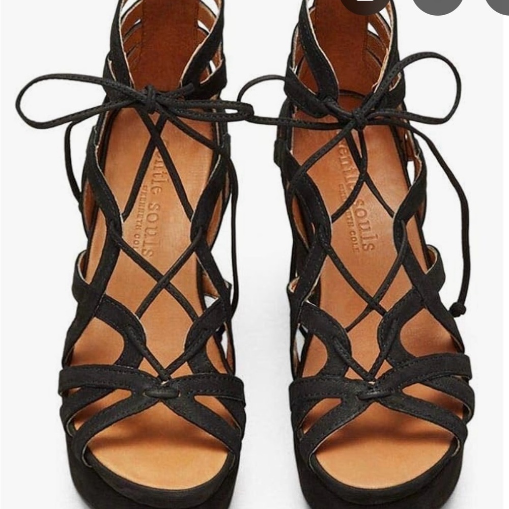 Gentle Souls Black Wedge Sandal